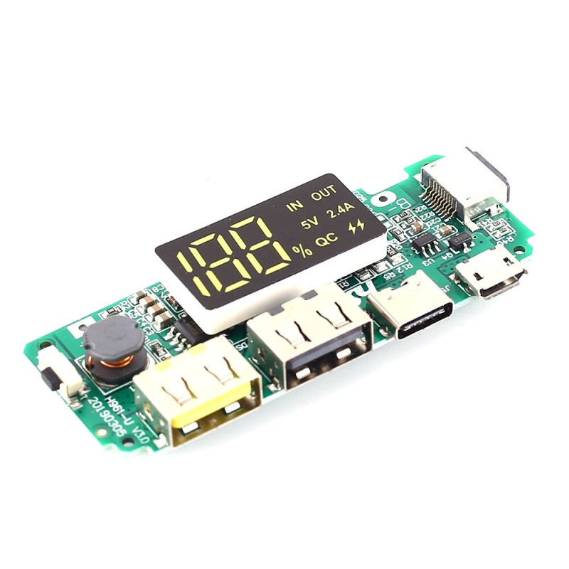 Dual USB 5V 2.4A Micro/Type-C LED Digital Display 18650 Charging Module